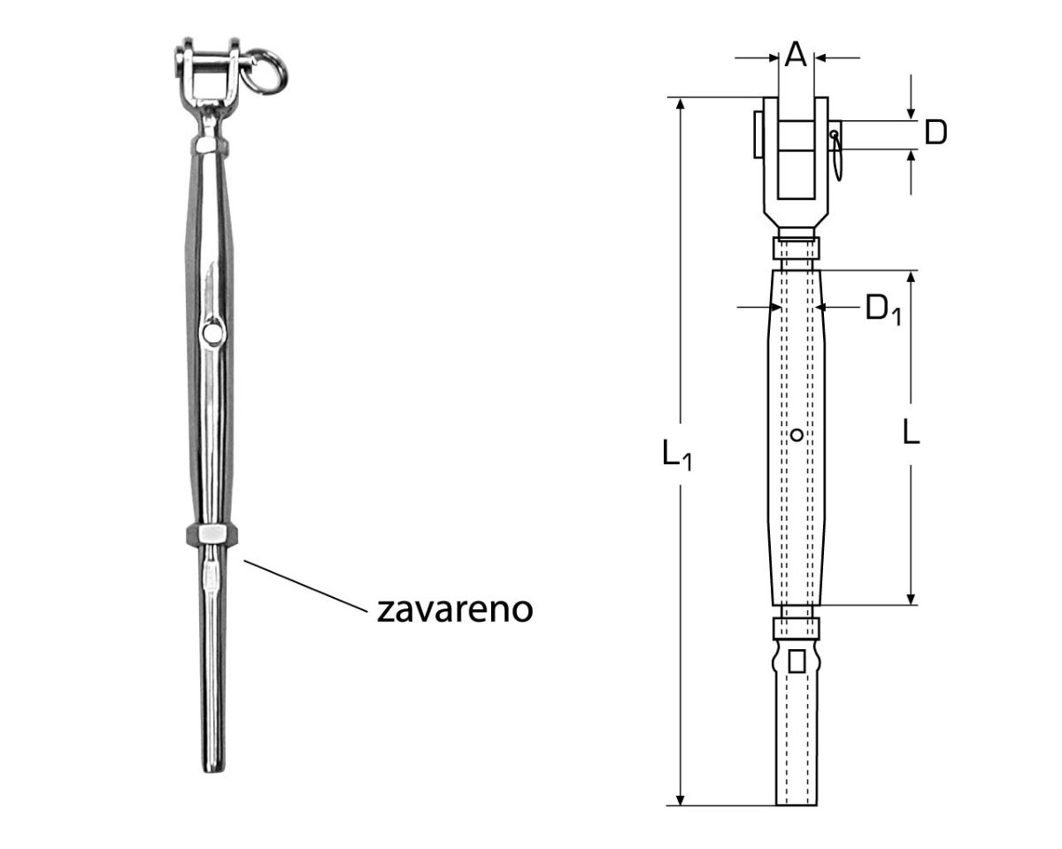 Slika Zatvoreni zatezač a4 m10 za sajlu 5mm