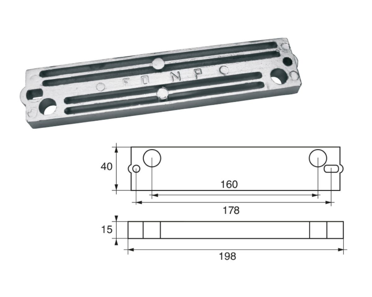 Slika Cink anoda mercury-mercruiser fm-29, 198x40x15mm