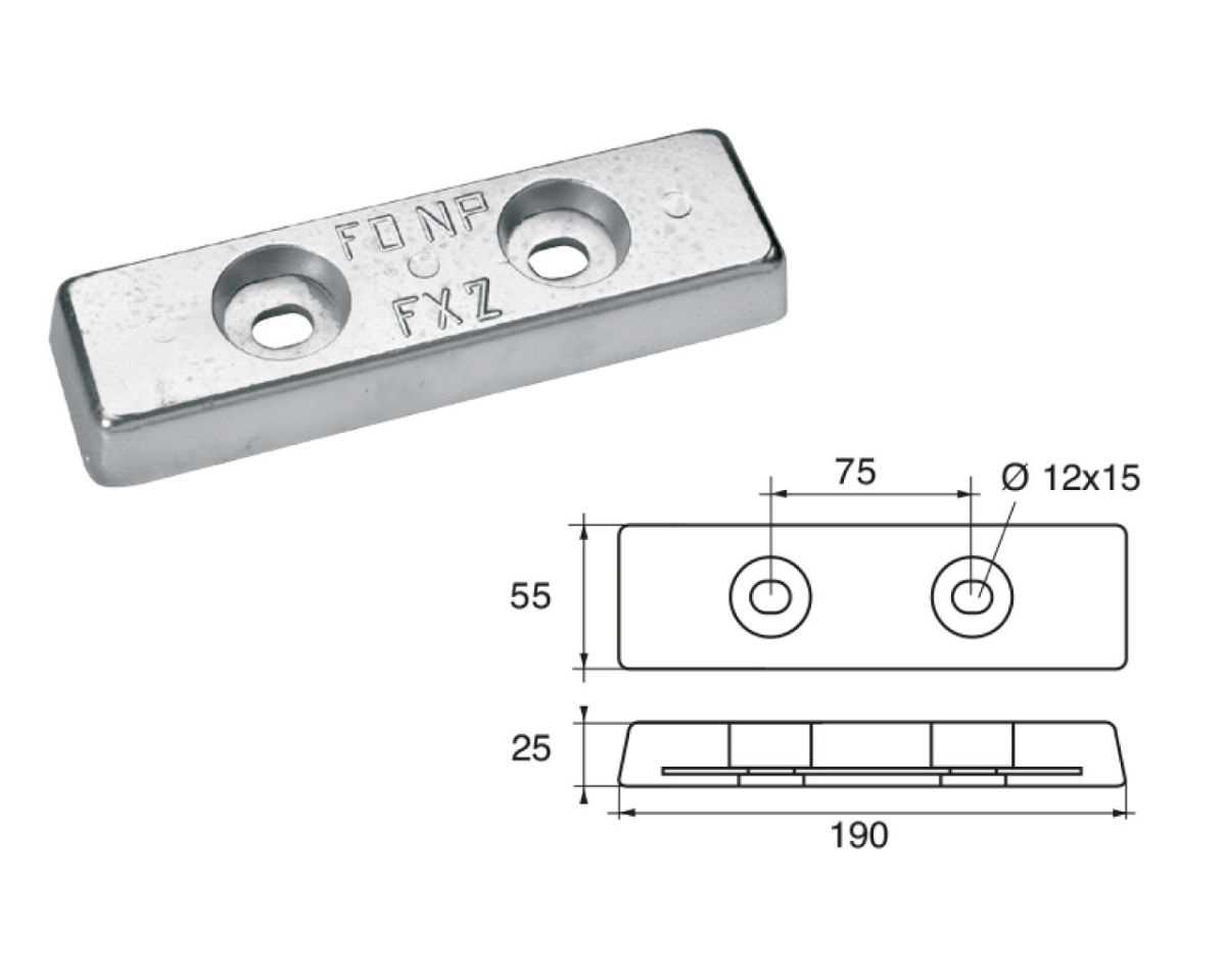 Slika Cink anoda fx-2 1,6kg, 190x55x25mm