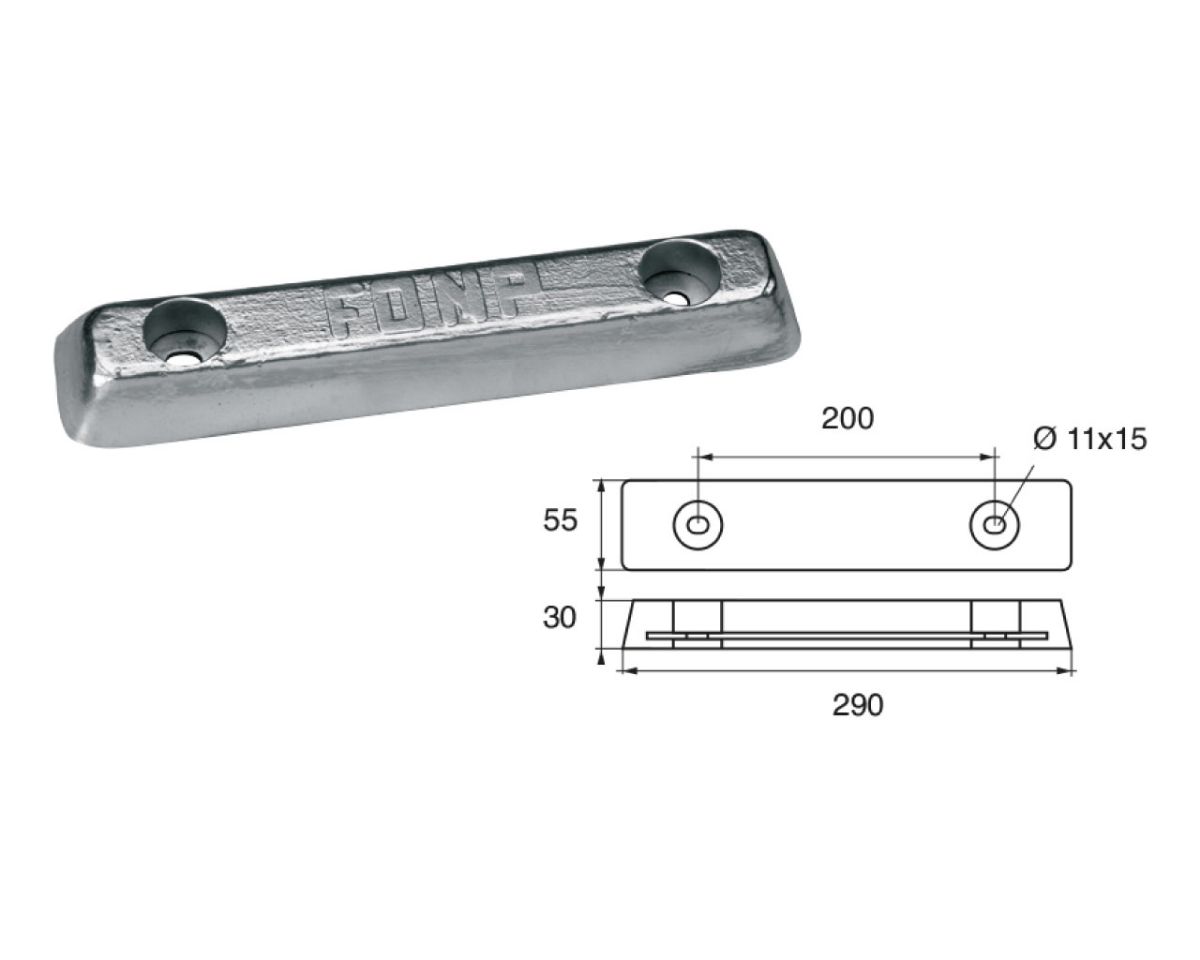 Slika Cink anoda fx-3 3,0kg, 290x55x30mm