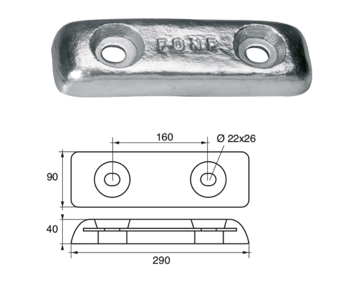 Slika Cink anoda fx-6 5,0kg, 190x90x40mm