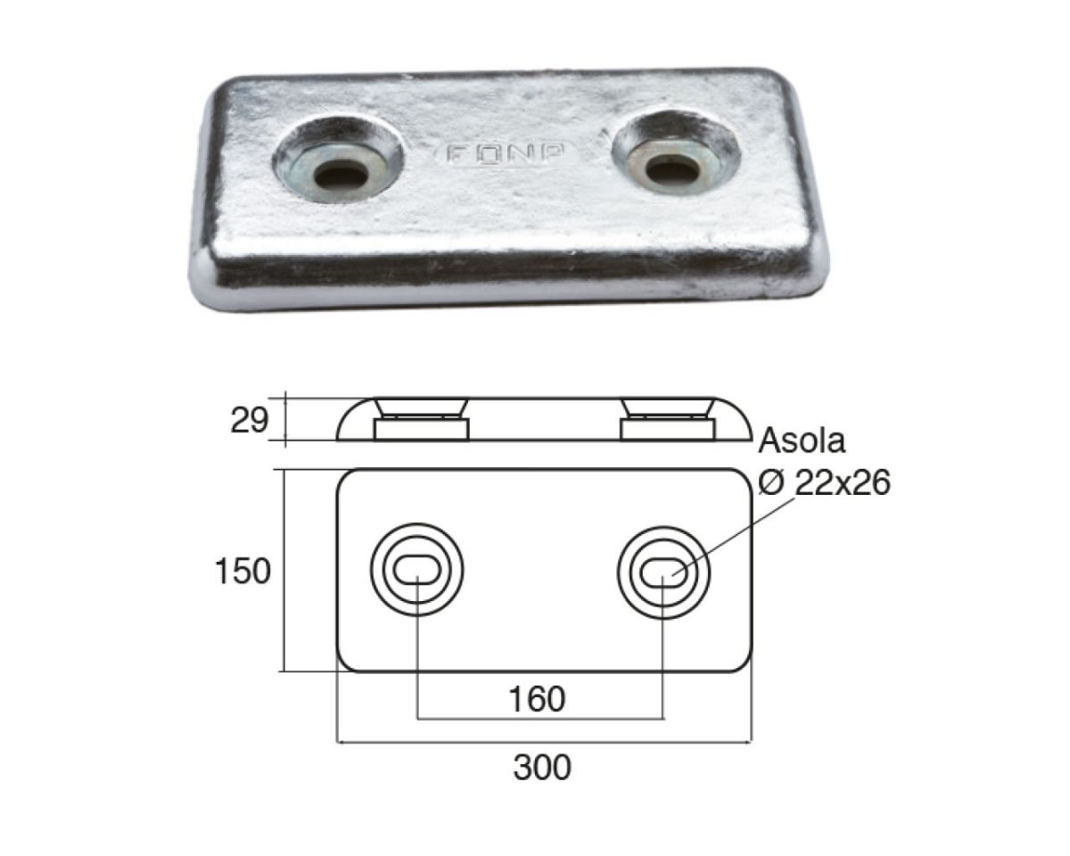 Slika Cink anoda fx-8 8,0kg, 300x150x28mm