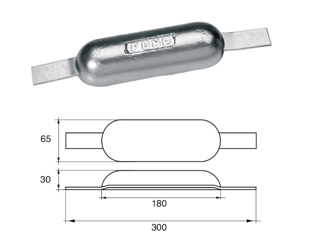 Slika Cink anoda za varenje fr-2 1,8kg, 300(180)x65x30mm